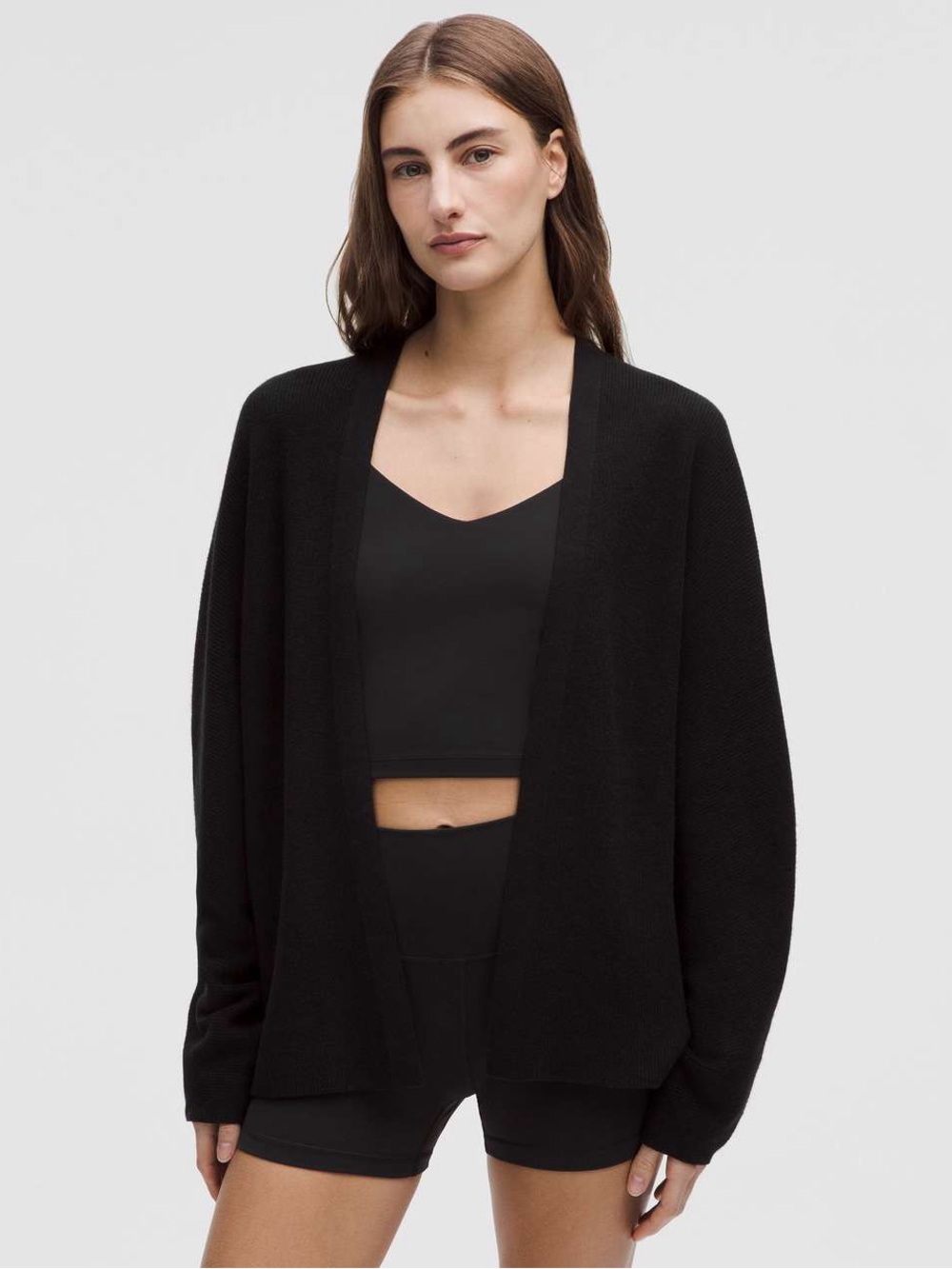 lululemon Boxy Cotton-Blend Knit Wrap Open Front Cardigan Black
